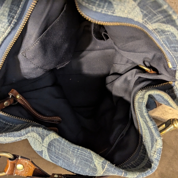 Vintage Coach Denim Blue and Brown Shoulder Baggage - Picture 2 of 6